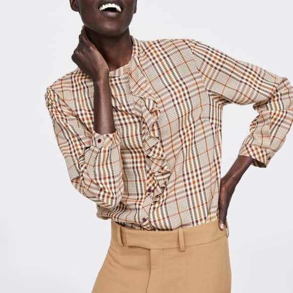 Zara Tops - ZARA Plaid Blouse with Ruffles